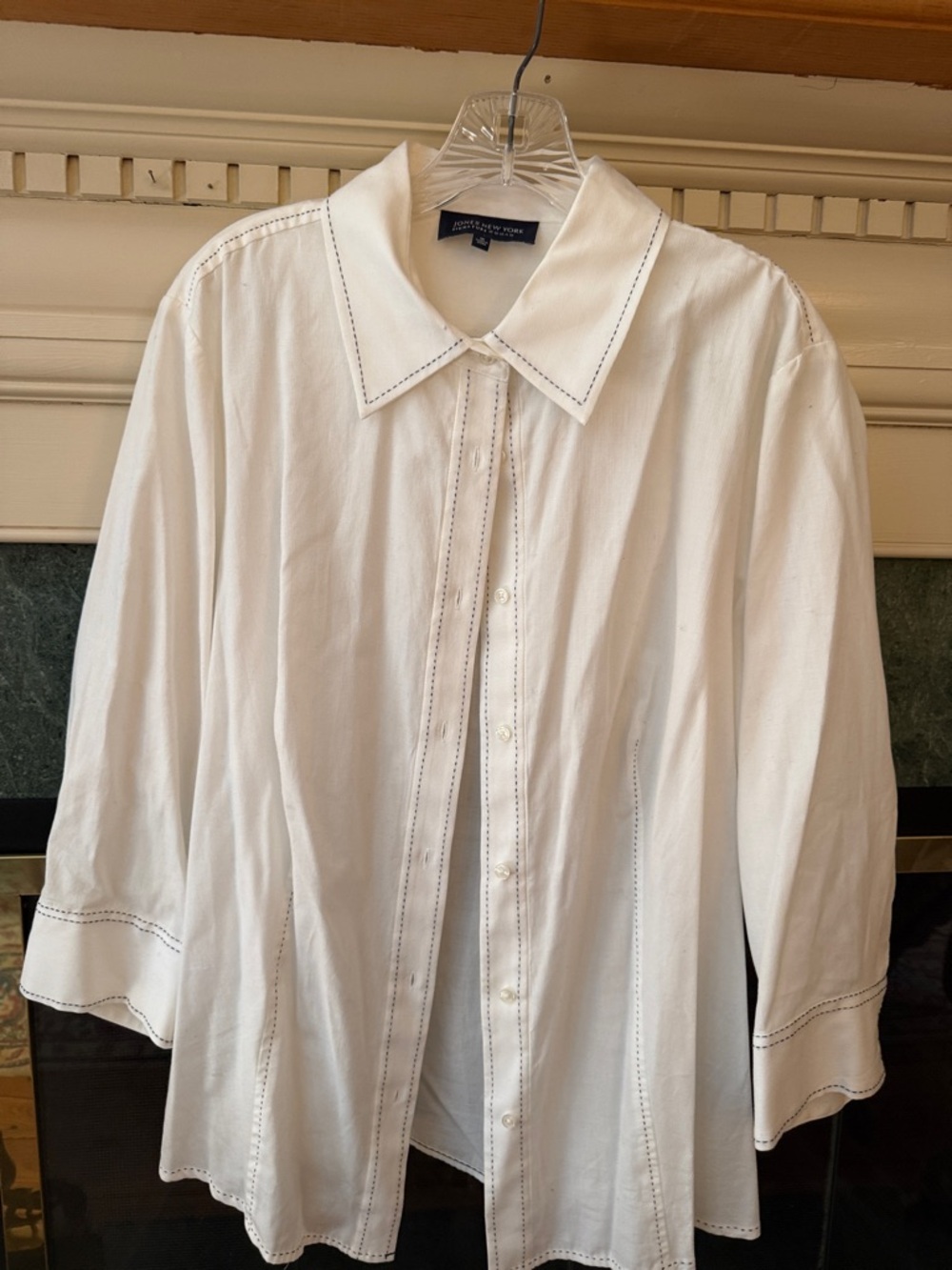 Jones New York White Button-Down Shirt with Contrast Stitch